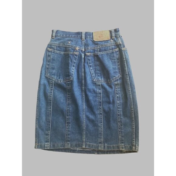 Freego vintage denim straight skirt embellished 26 waist 34 hip 22' long - Picture 2 of 7